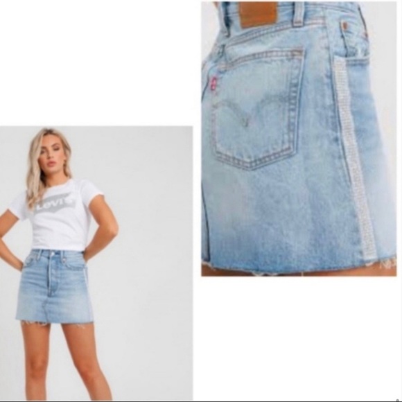 Levi's NWT Sequin Deconstruct Distress Denim Skirt - Picture 7 of 7